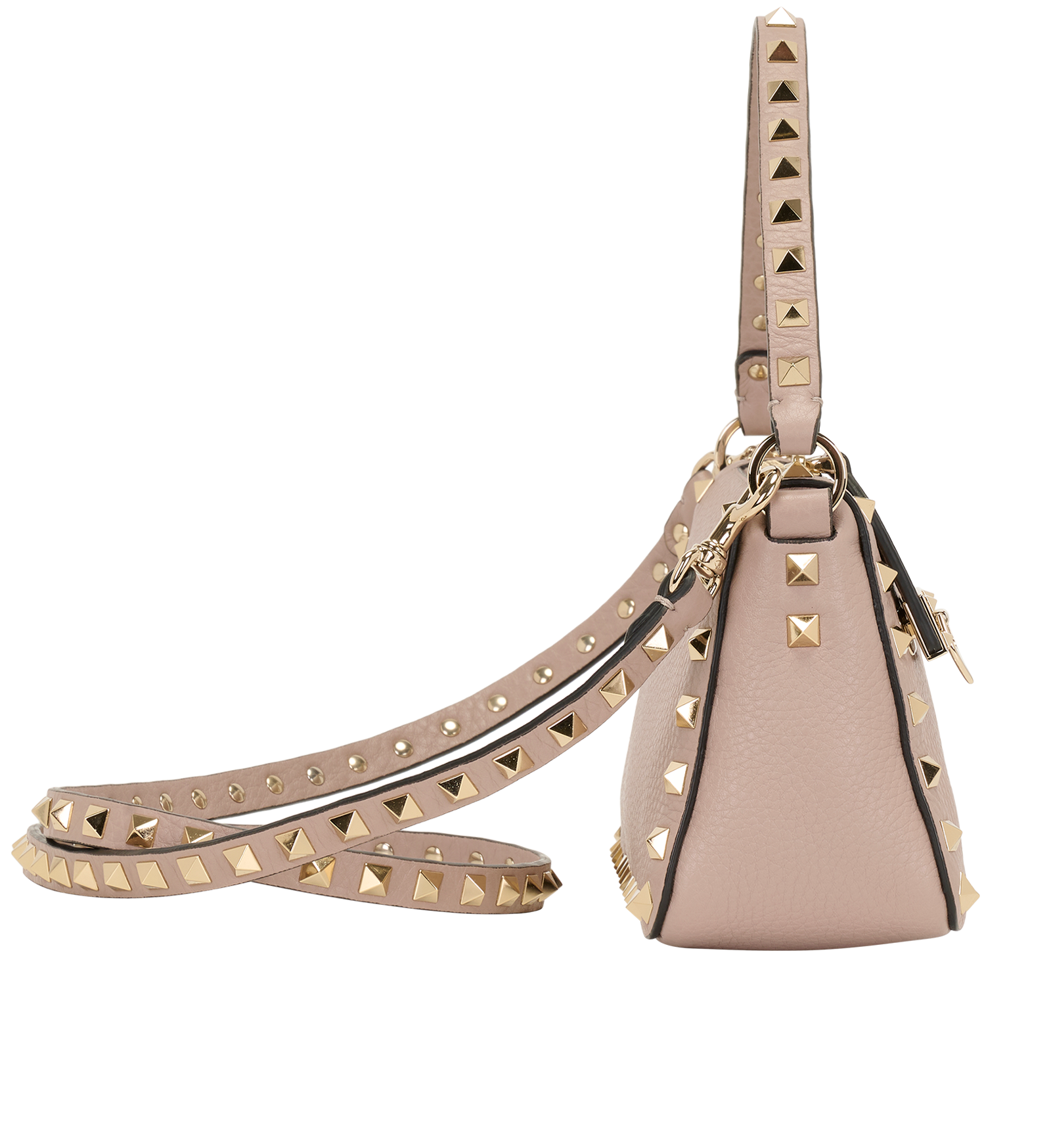Small Rockstud Shoulder Bag, &pound;495, Handbags, Pink, Leather, Side view